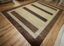 Load image into Gallery viewer, Striped Brown Gabbeh Oriental Area Rug 9x12 One of a Kind