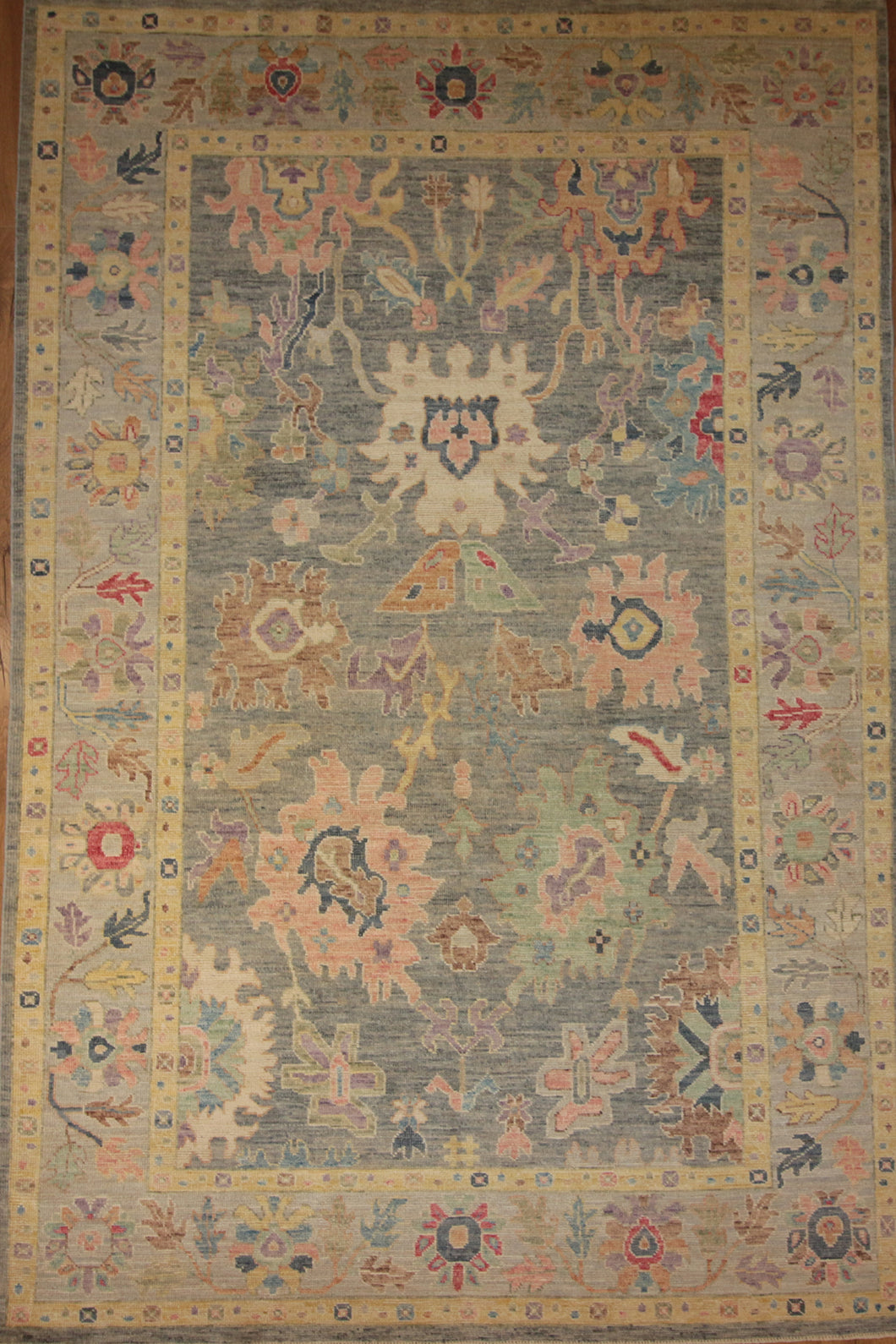 All-Over Floral Oushak Oriental Area Rug 6x9 One of a Kind