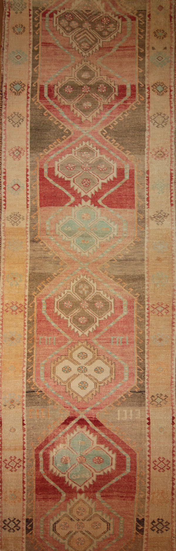 Vegetable Dye Oushak Turkish Runner Rug 3x14 One of a Kind