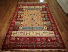 Load image into Gallery viewer, Hand Knotted Gabbeh Kashkoli Wool Area Rug 5x7 One of a Kind
