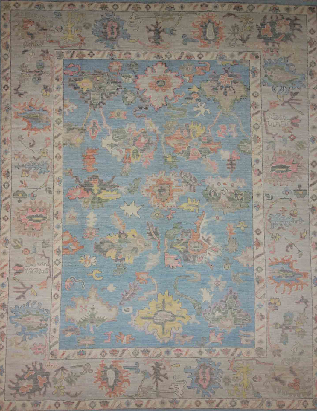 Floral Blue Oushak Vegetable Dye Area Rug 8x10 One of a Kind