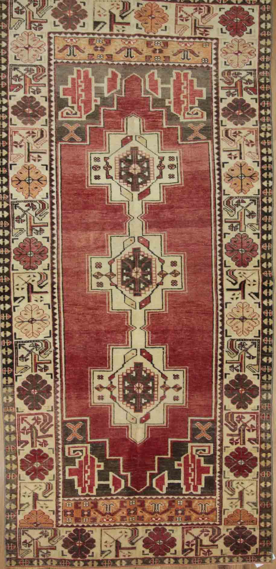 Tribal Geometric Anatolian Turkish Runner Rug 3x8 One of a Kind