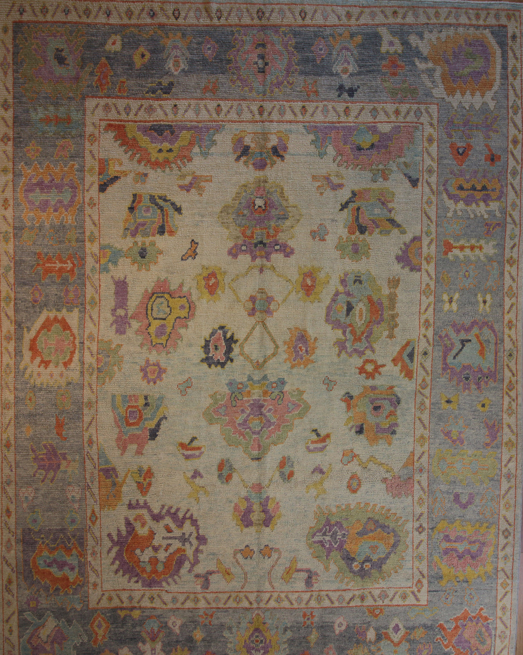 Floral Oushak Vegetable Dye Turkish Area Rug 9x12 One of a Kind